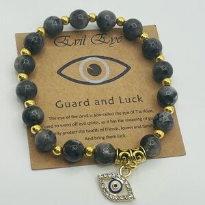 Evil Eye Flash Gray and Gold Beaded Bracelet